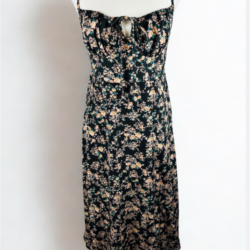 Floral Tie-Front Midi Dress in Black and Cream